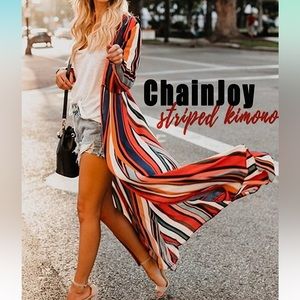 NWOT- ChainJoy Women's Long Flowy Loose Kimono Open Cover-Up